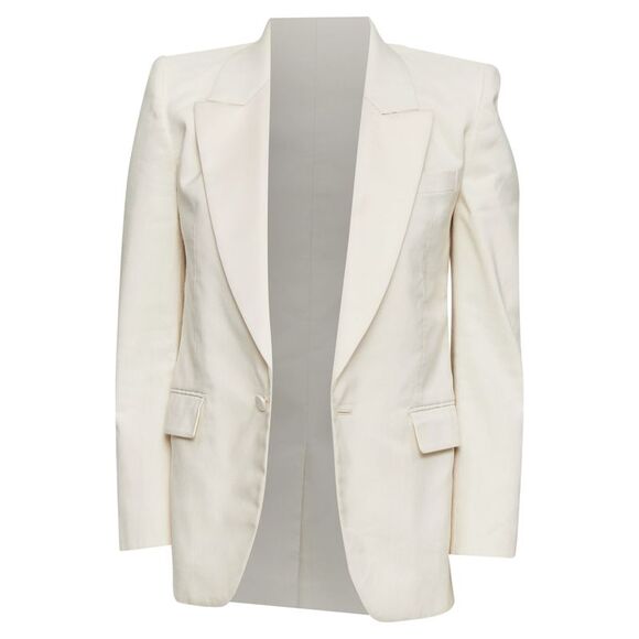 SAINT LAURENT 2023 cream multi silk blend satin lapel tuxedo blazer IT44 XS
